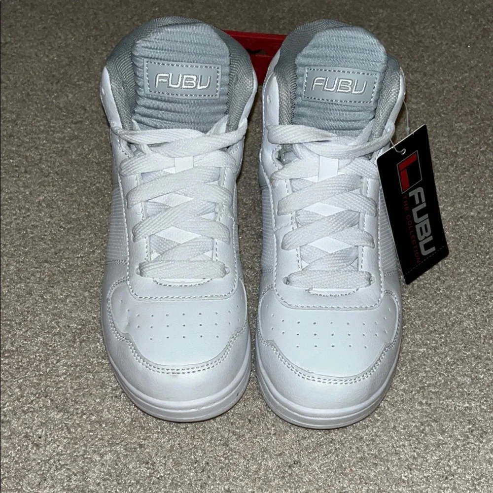 FUBU Kids White Sneakers with Gray Tongue Detail